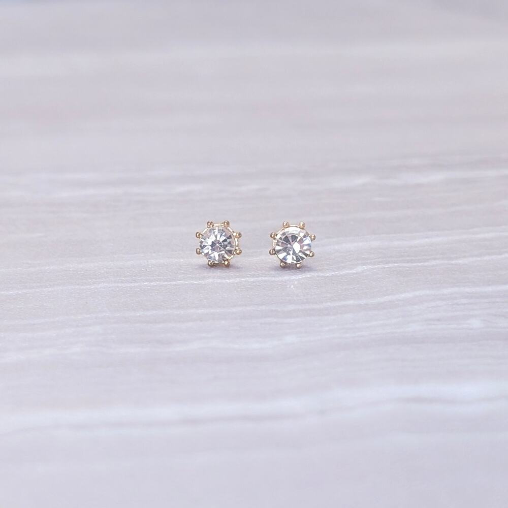 Vintage Stud Earrings Gold Tone & Clear Rhinestone 0.25"